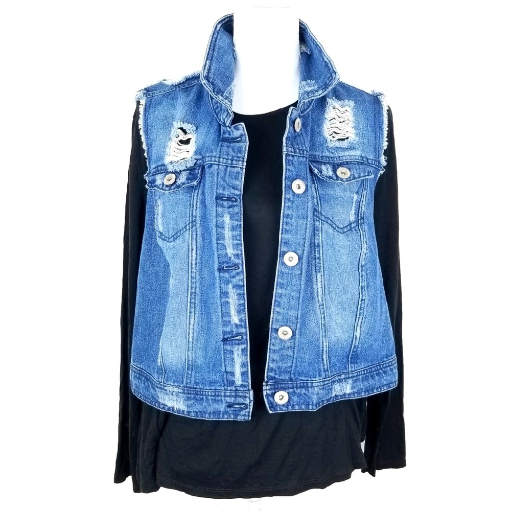 Highway plus size destroy jean vest